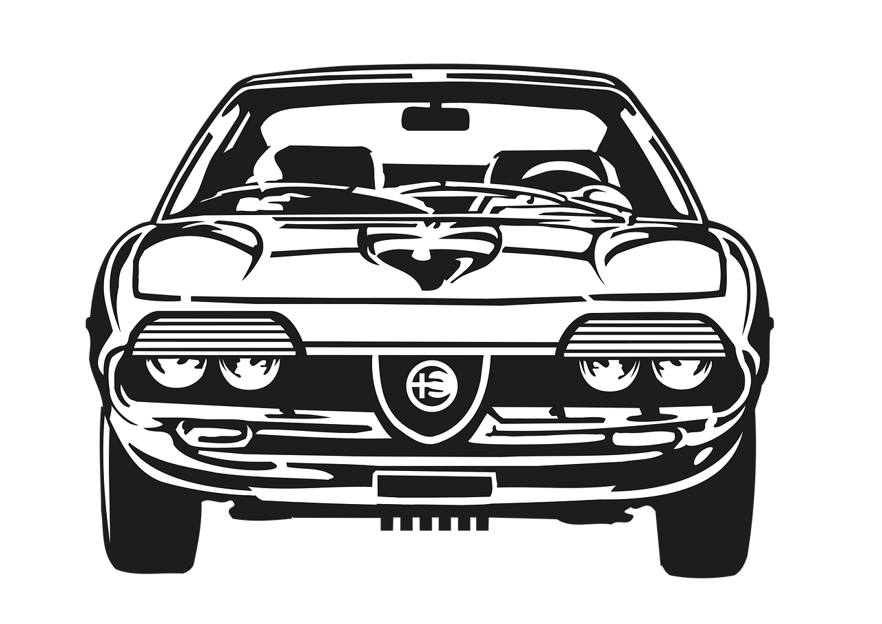car, alfa montreal, oldtimer, classic, auto, luxury, nostalgia, vintage, retro, vehicle, automobile, automotive, line art, cut out, icon
